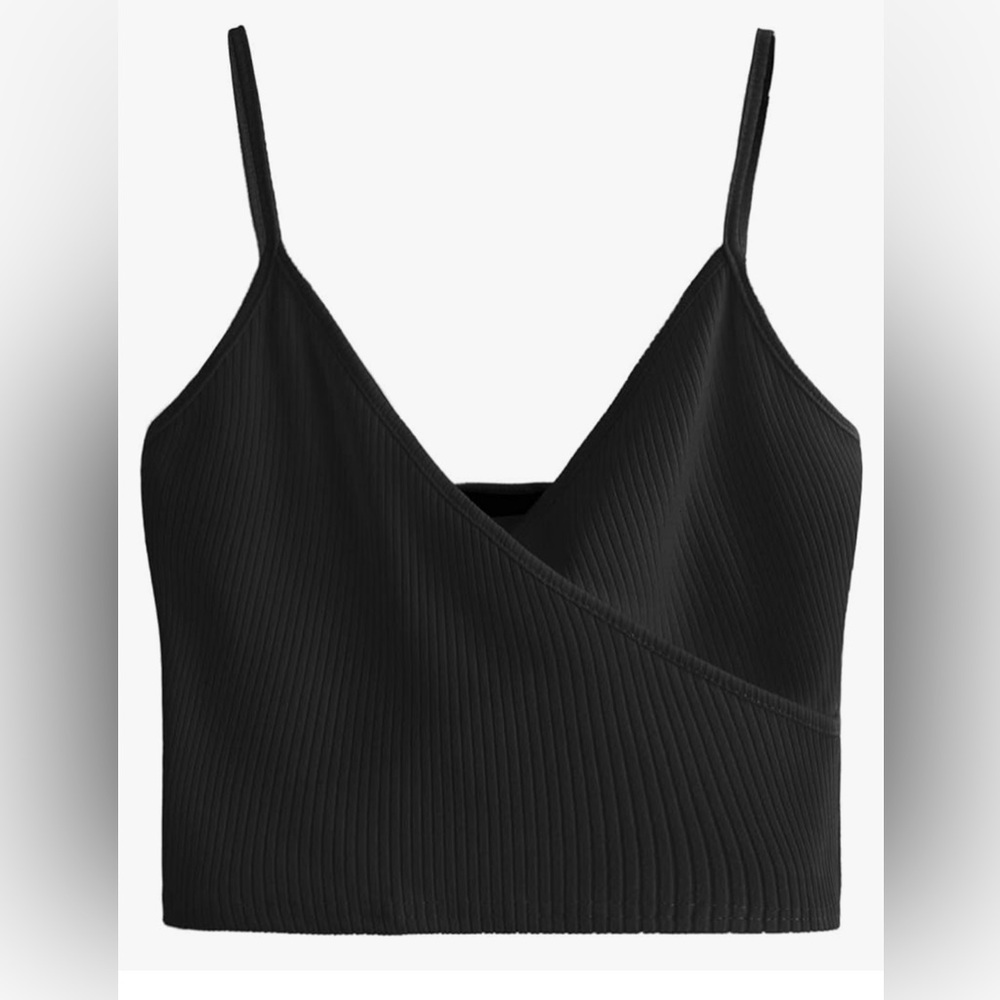 SHEIN Women's Casual V Neck Ribbed Knit Overlap Front Crop Cami Top
